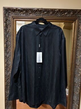 Jhane Barnes Vintage NWT Black Subtle-Texture Long Sleeve Shirt